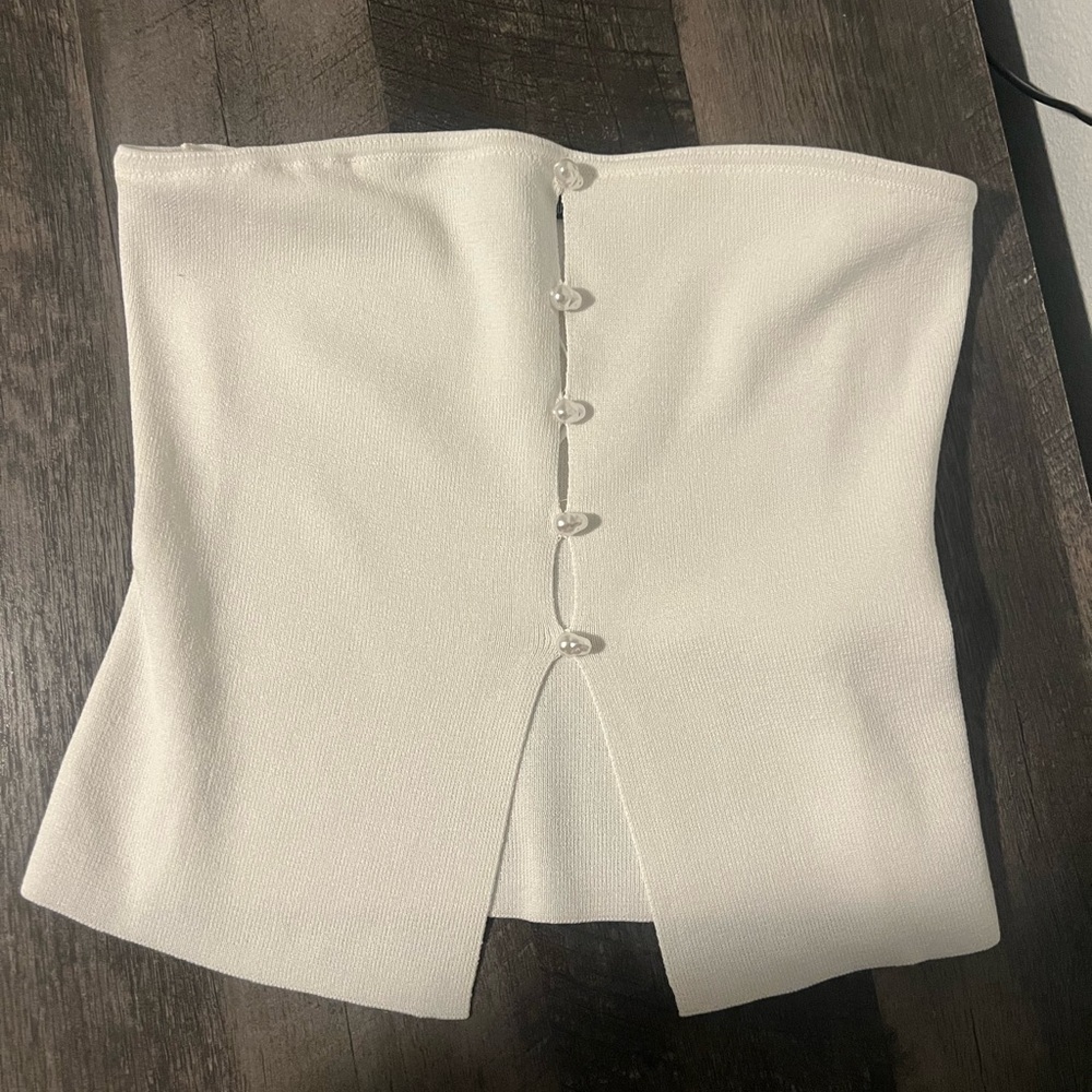 White Strapless Buttoned Top